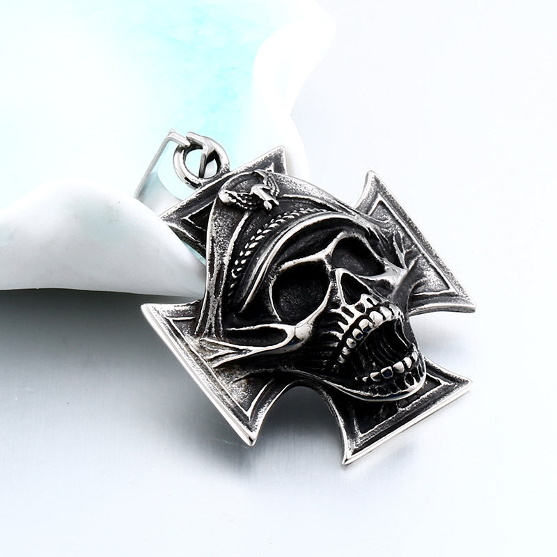 Wholesale Punk Skull Cross Pendant for Men - Retro Titanium Steel Jewelry