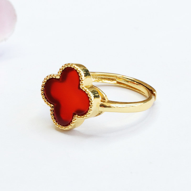 Red Agate Four Leaf Clover Ring Jewelry