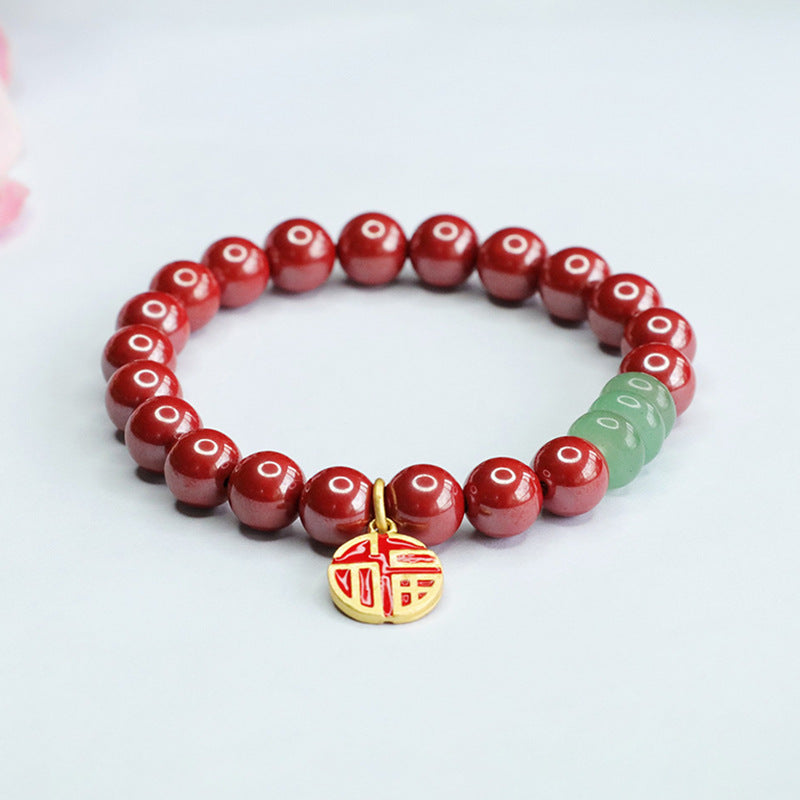 Emperor Cinnabar and Jade Sterling Silver Bracelet