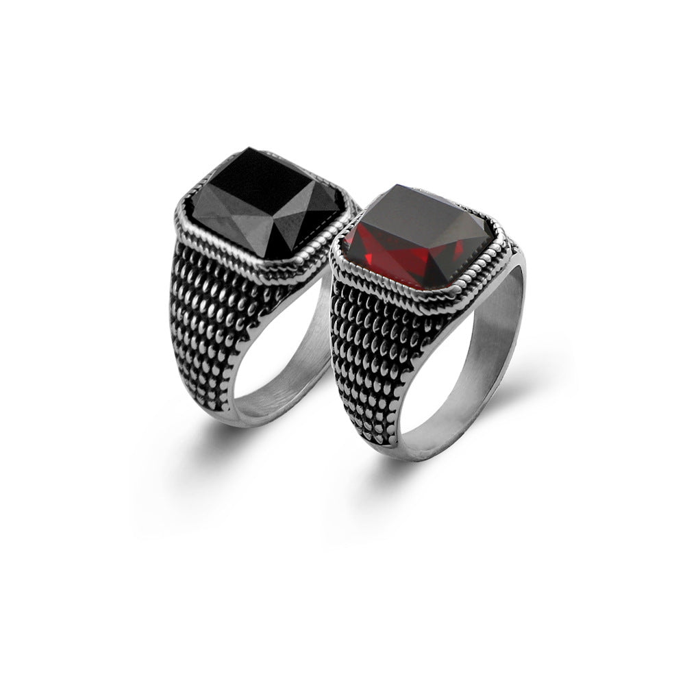 Retro Titanium Steel Men's Zircon Ring - Stylish Cross-Border Jewelry