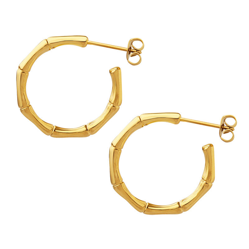 Bamboo Fusion 18K Gold Plated C-Shaped Earrings