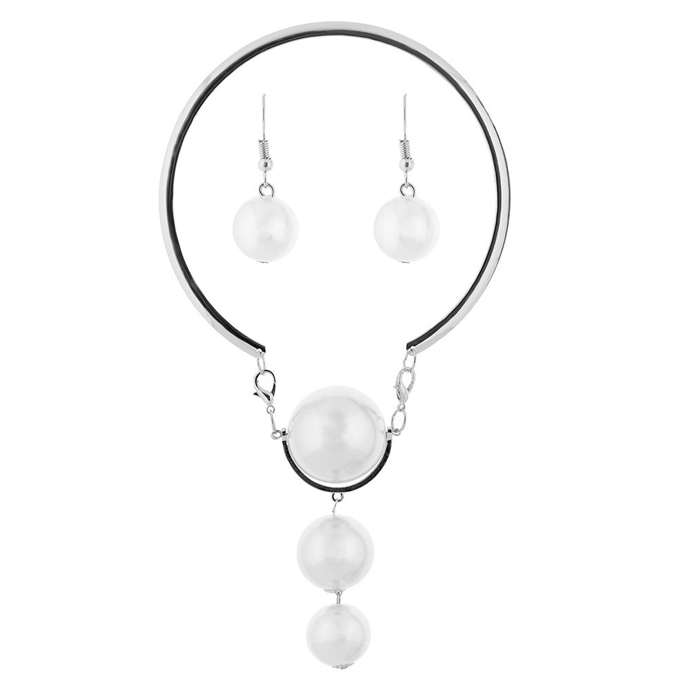 Pearl Embellished Foreign Trade Necklace Set with Cross-border Style