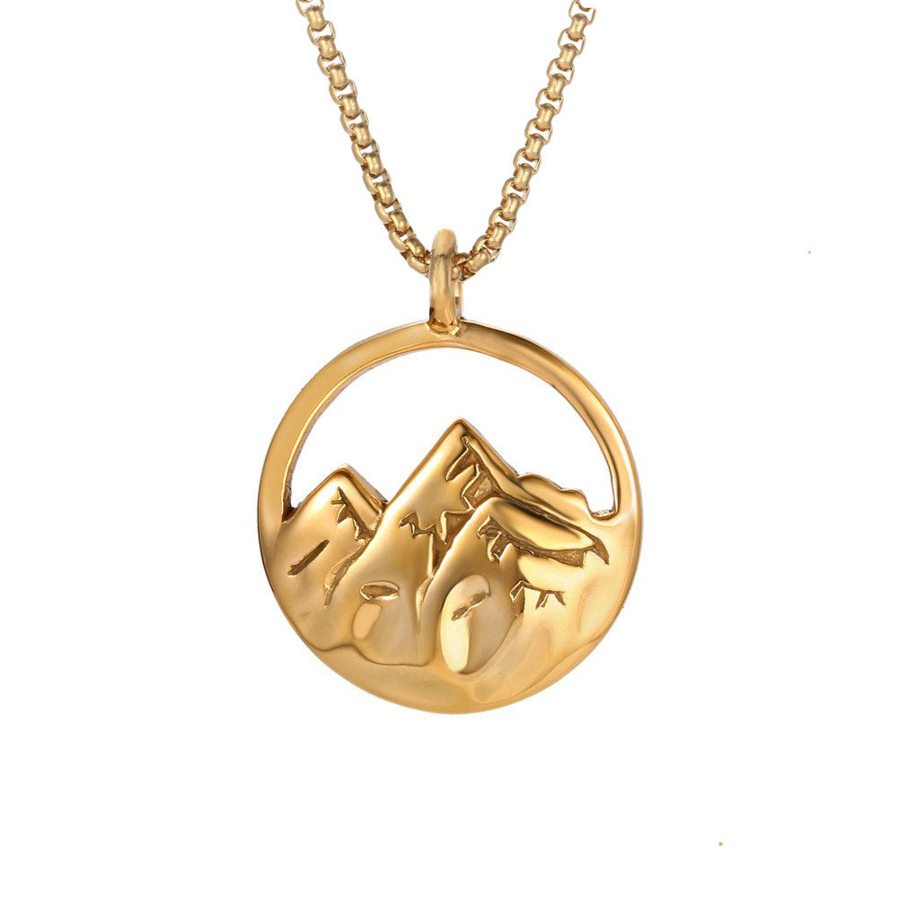 Mountain Peak Titanium Steel Pendant Necklace for Men - Elegant Gold and Silver Options