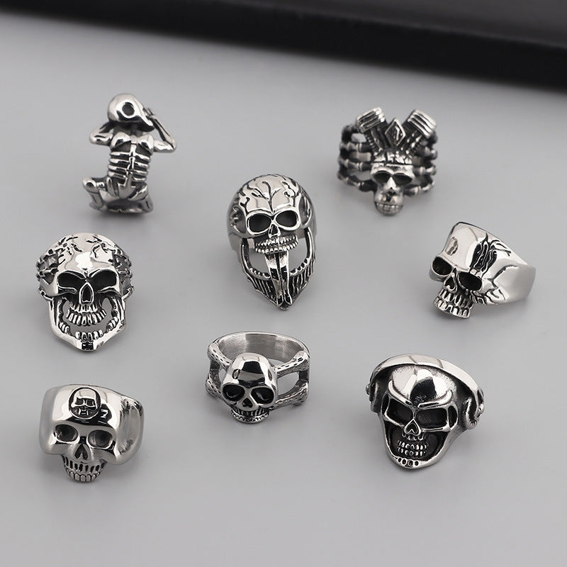 Gothic Skull Punk Ring: Exaggerated Ghost Head Titanium Steel Accessory for Men