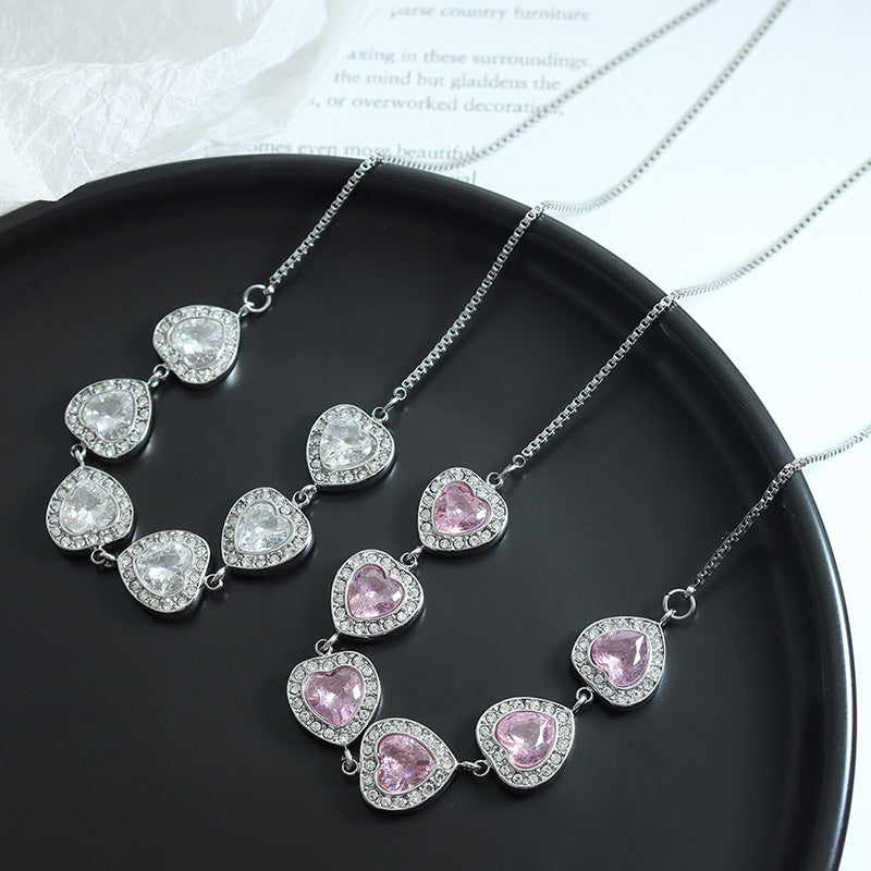 Elegant Titanium Steel Pendant Necklace with Sparkling Zircon Embellishments