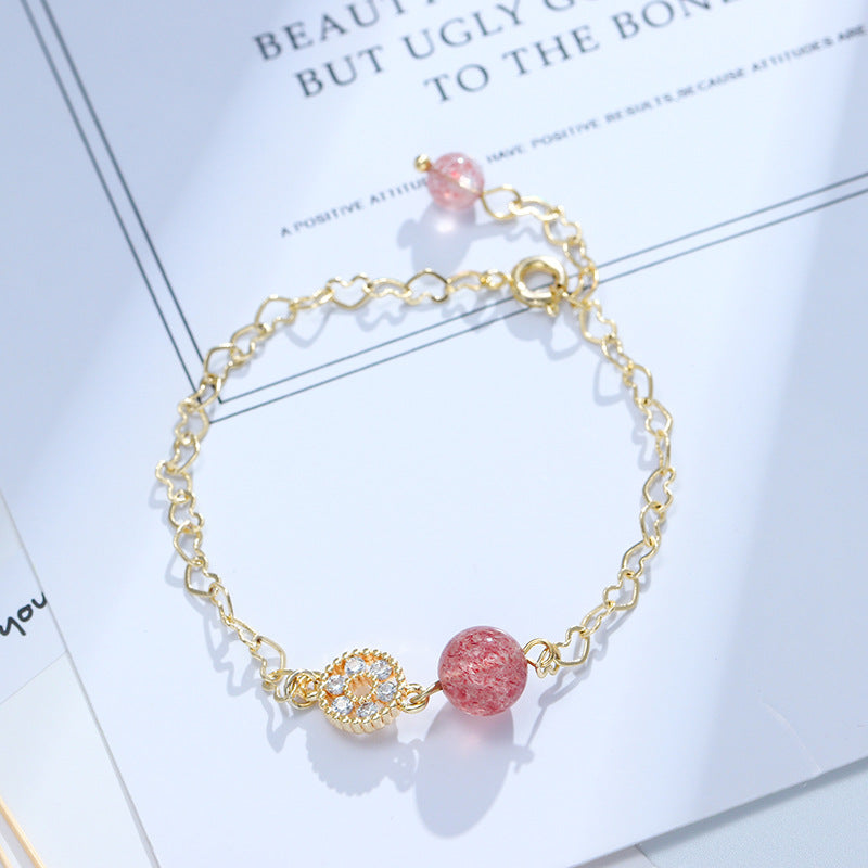 Elegant Strawberry Crystal Bracelet with Sterling Silver Details