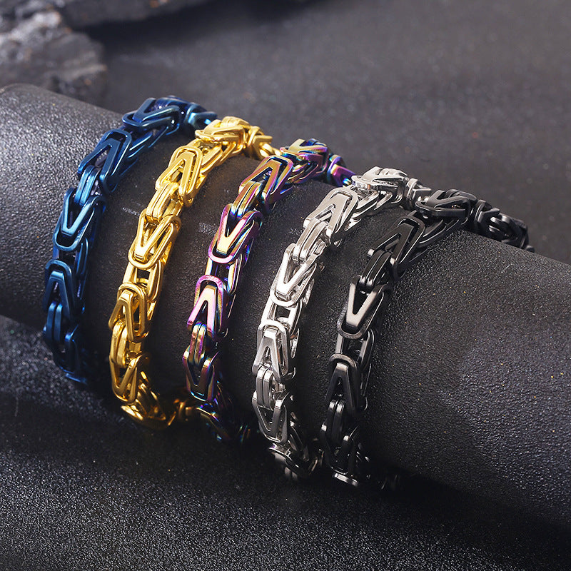 Stylish Hip-Hop Byzantine Bracelet for Men - Glossy 8mm V Type Titanium Steel Emperor Chain