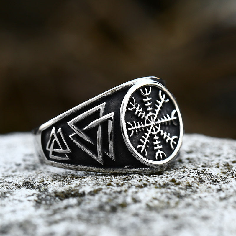 Nordic Viking Stainless Steel Men's Ring - Retro Odin Triangular Titanium Steel Jewelry for Wholesale