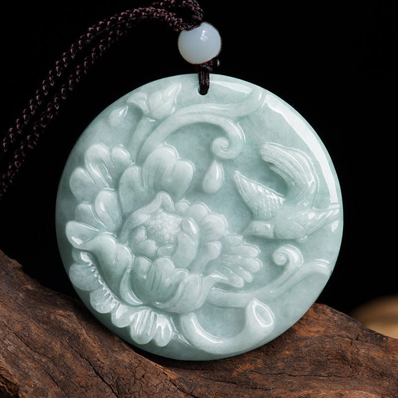 Jade Peony Flower Sterling Silver Pendant - Fortune's Favor Collection