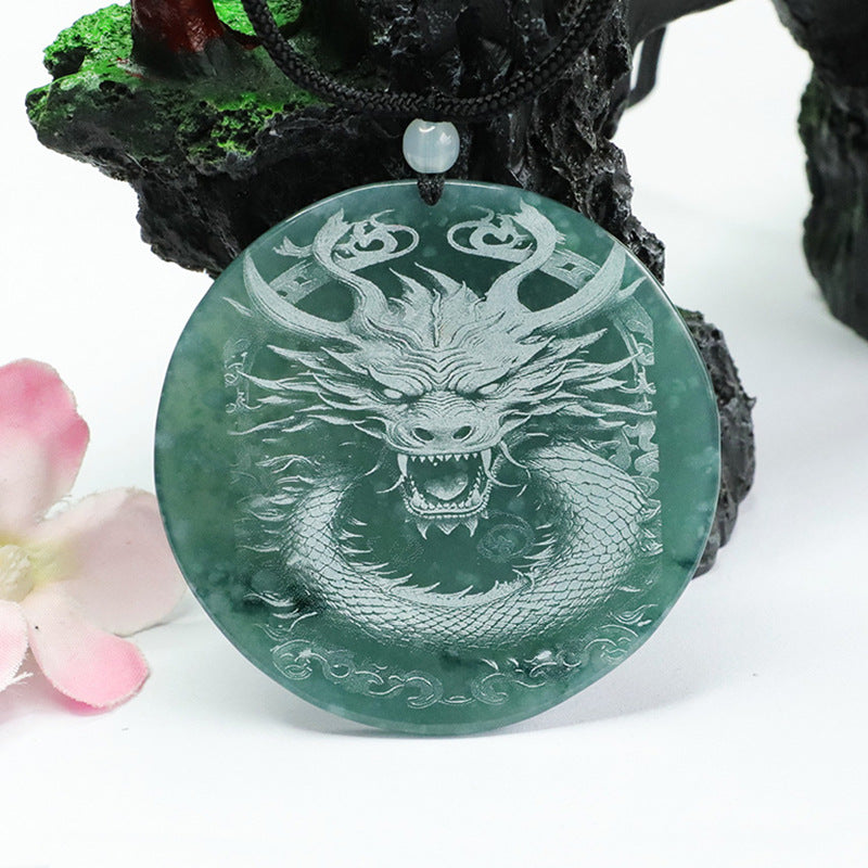 The Year of The Loong Natural Jade Dragon Shadow Carving Round Pendant