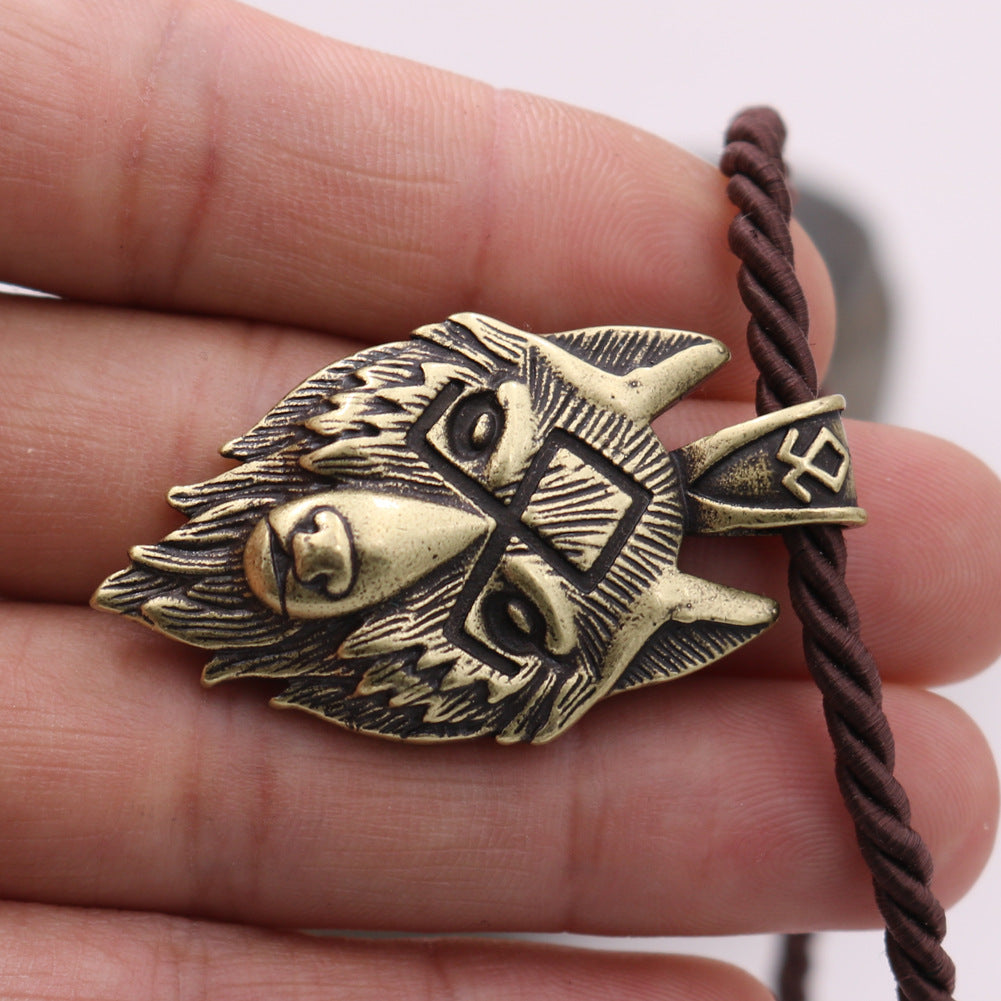 Viking Wolf Head Metal Necklace with Runa Rune Talisman Pendant - Norse Legacy Collection