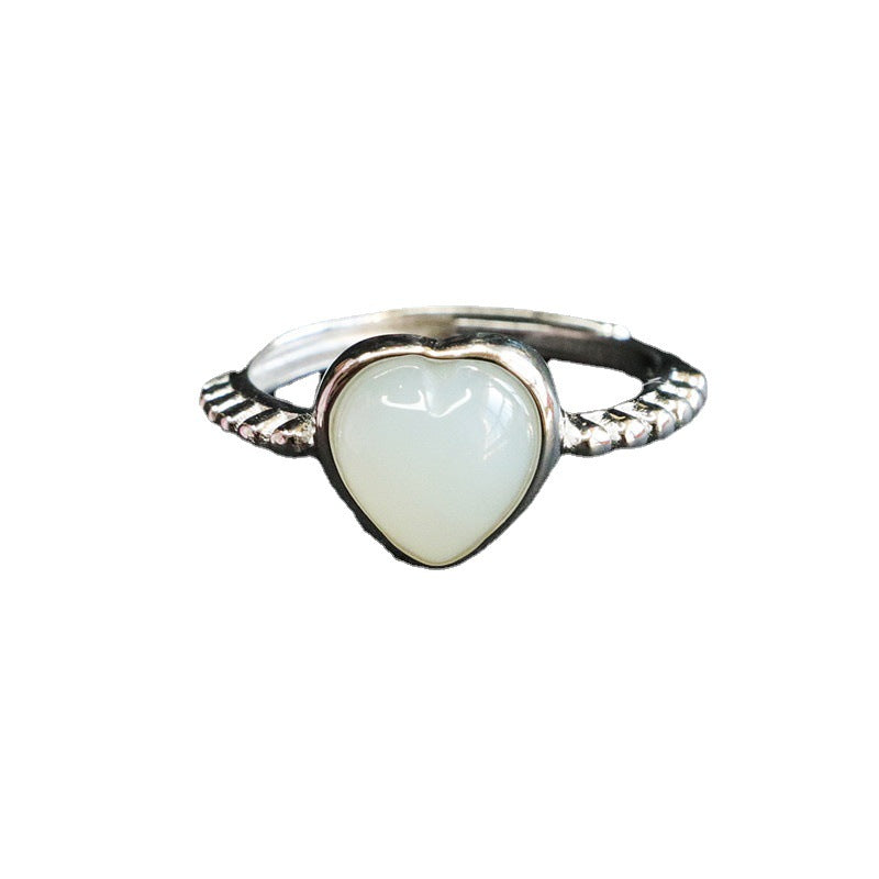 Love Jade Sterling Silver Ring with Natural Hotan Jade