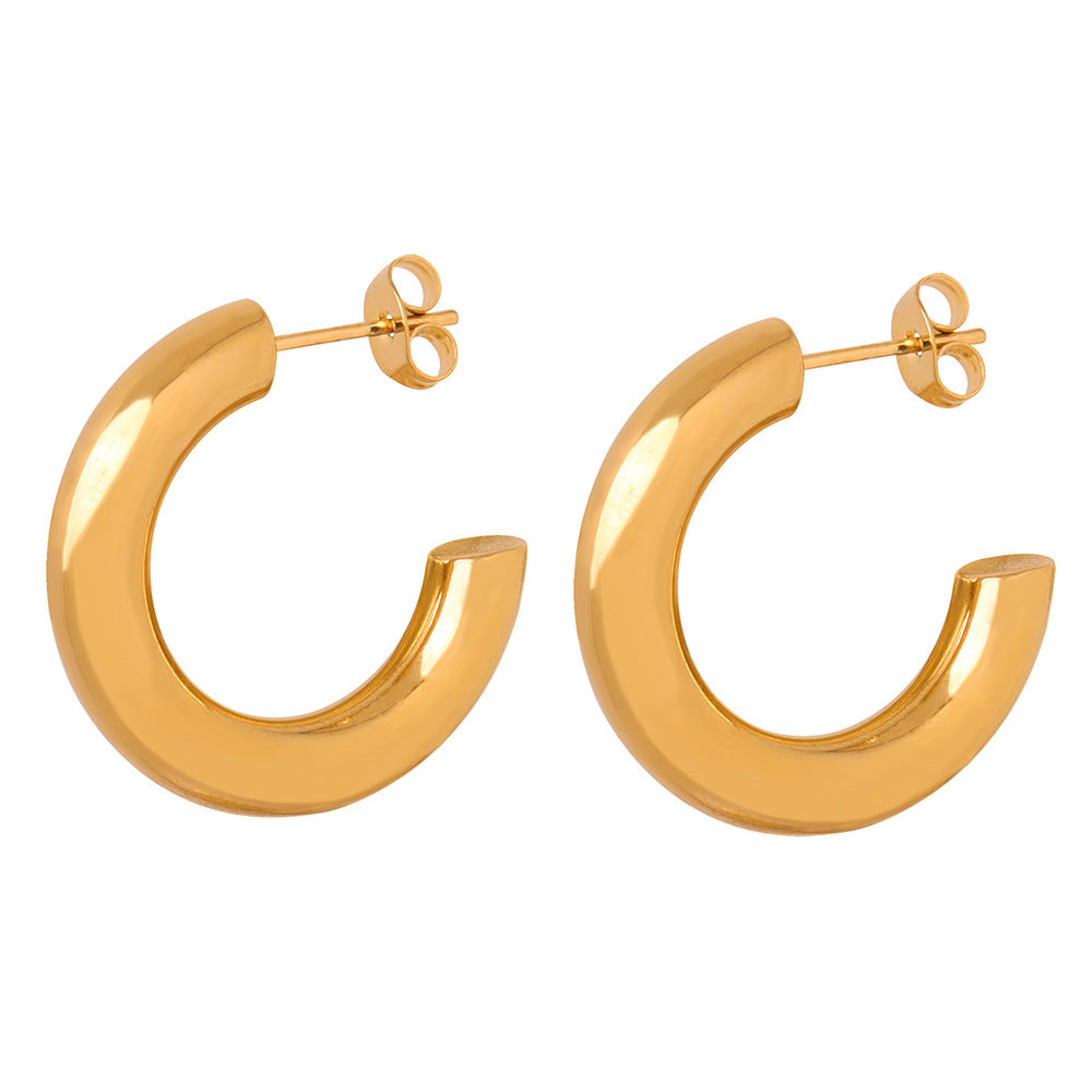 French Luxury Titanium Steel Gold C Earrings - Elegant Women's Jewelry