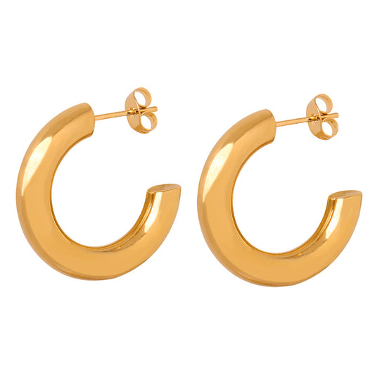 French Luxury Titanium Steel Gold C Earrings - Elegant Women's Jewelry