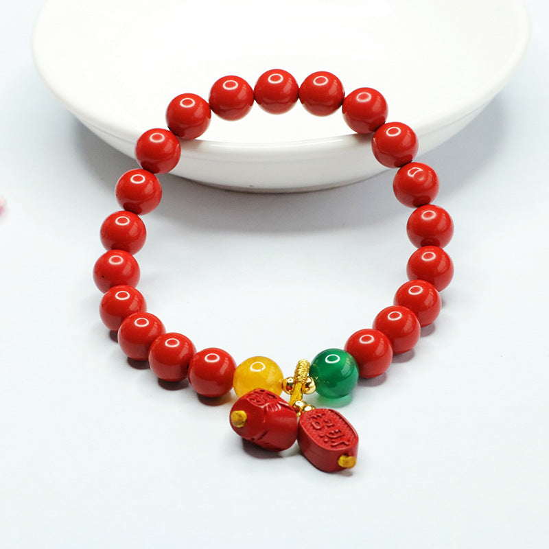 Red Sand Ingot Chalcedony and Cinnabar Bracelet