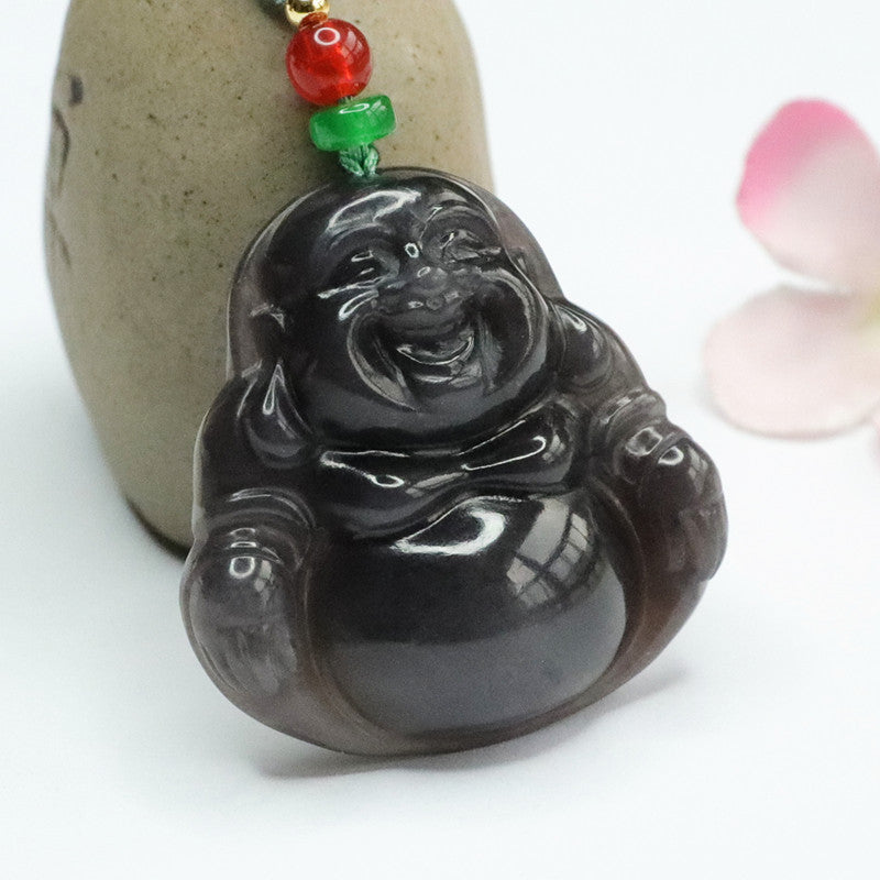 Maitreya Buddha Pendant with Hetian Jade and Sterling Silver Necklace - Fortune's Favor Collection