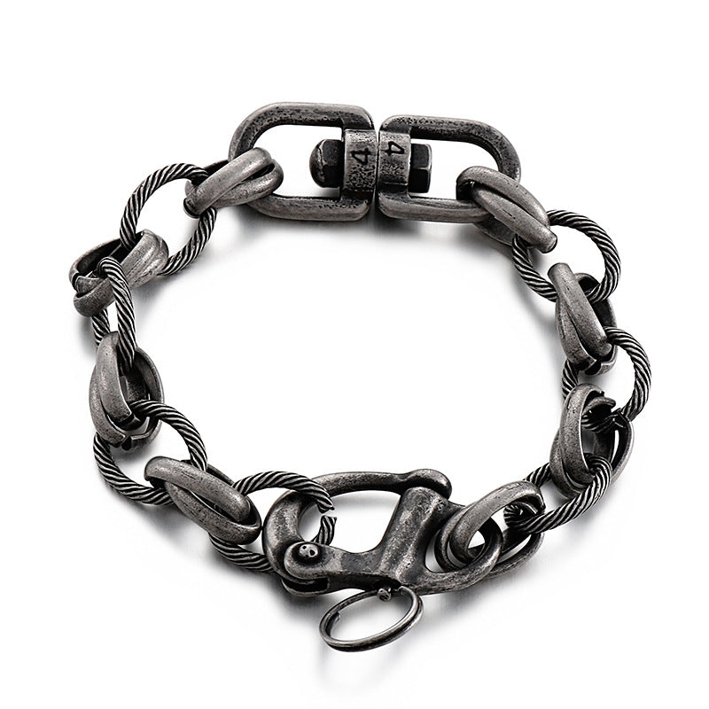 Custom Retro Titanium Steel Men's Bracelet - European and American Fashion Street Style