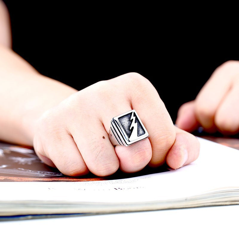 Men's Trendy Goro Takahashi Lightning Ring - Japanese and Korean Wholesale Jewelry in Titanium Steel