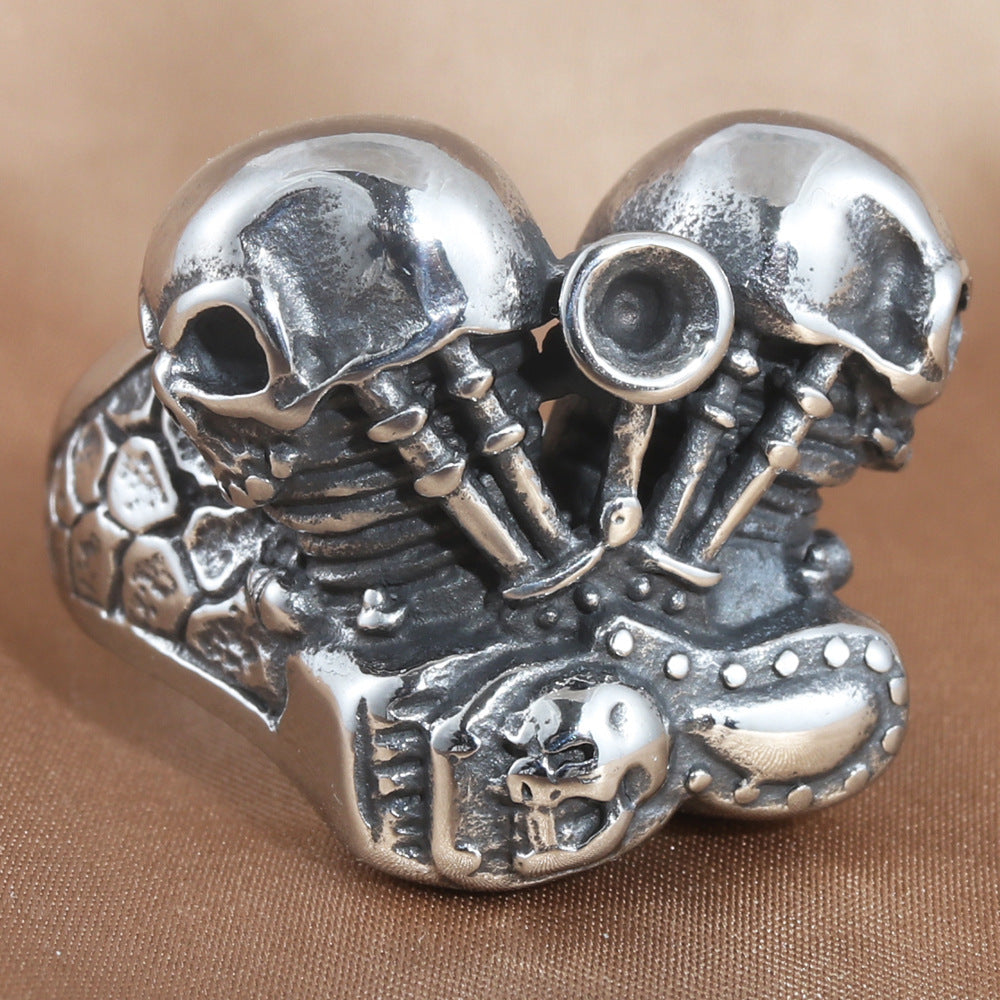 Titanium Steel Skull Ring for Men - Retro Personalized Locomotive Design, Trendy Accessories in Sizes 7-13