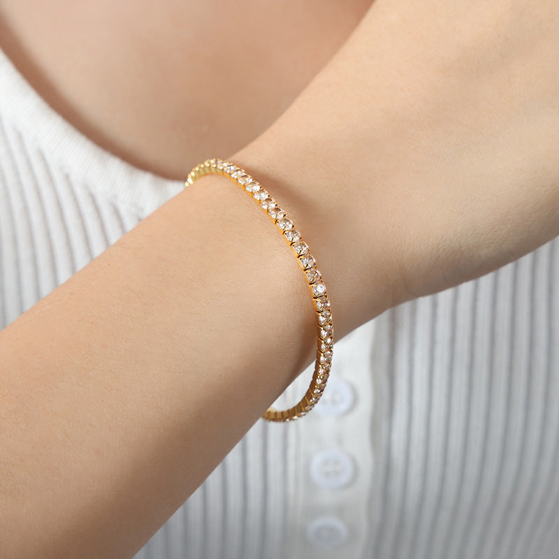 Luxurious Zircon-Adorned Titanium Steel Gold-Plated Bracelet for Women