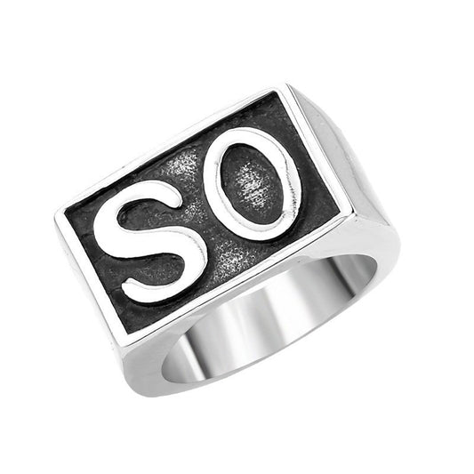 Stylish Retro Men's Stainless Steel Ring with SO NS Letter Design