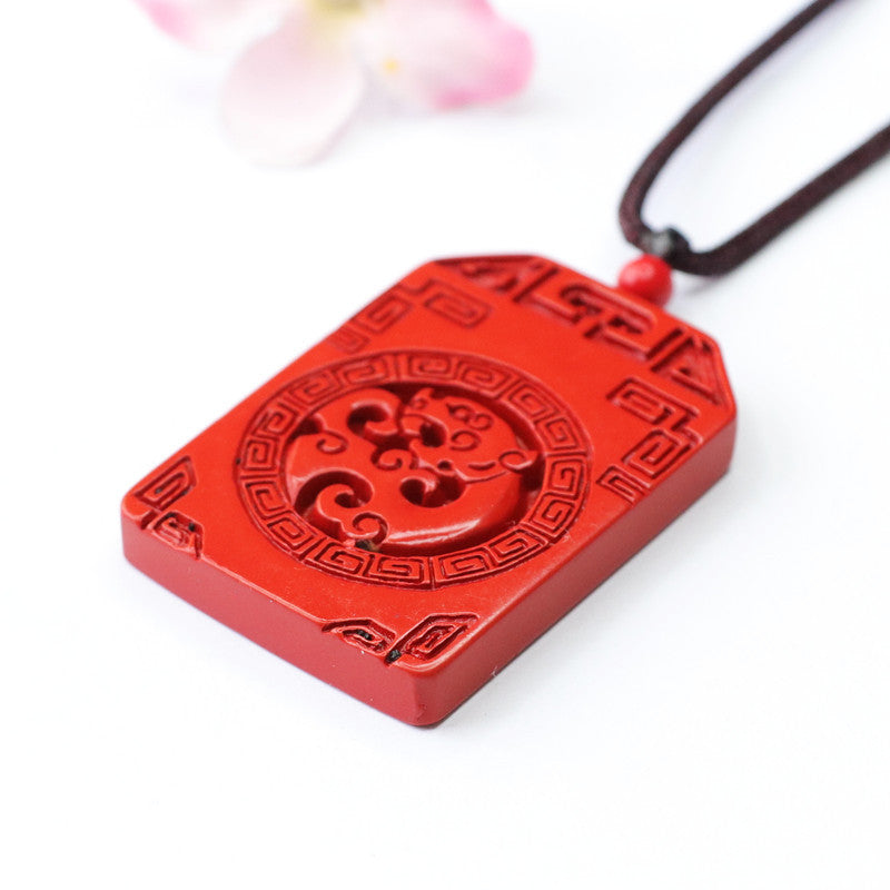 Dragon Brand Cinnabar Pendant with Vermilion Sand Antique Aesthetic