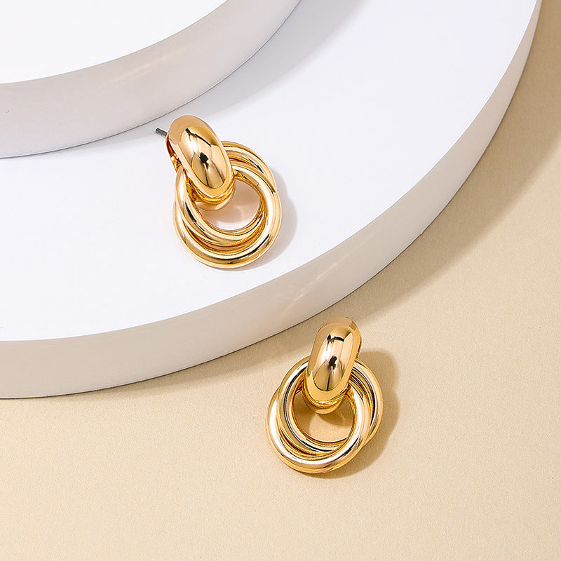 Elegant Geometric Retro Circle Earrings - Vienna Verve Collection