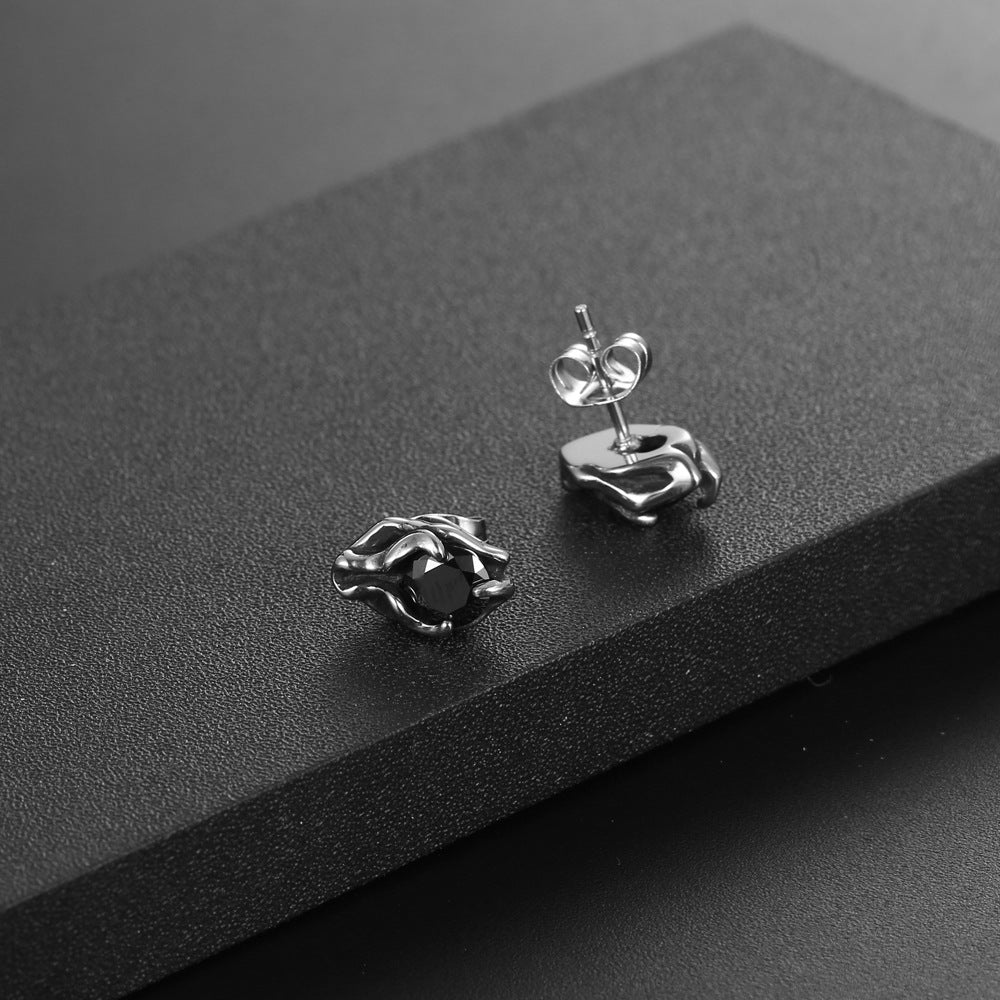 Customizable Titanium Steel Hip-Hop Zircon Stud Earrings for Women