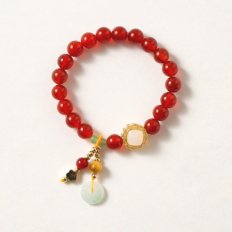 Chinese Style Red Agate Bracelet with Sterling Silver Safety Clasp