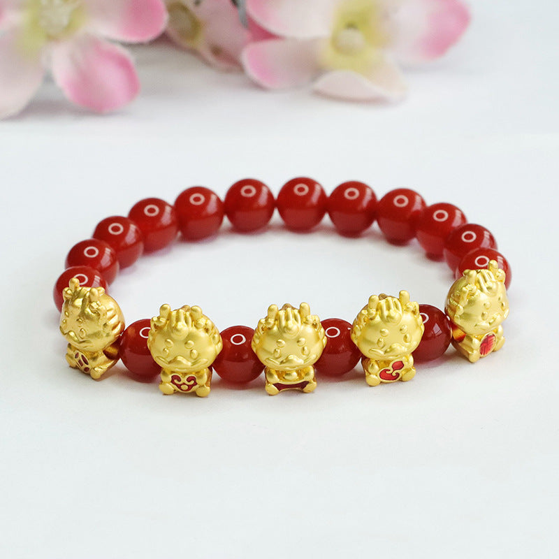 Red Agate Dragon Blessings Bracelet - Sterling Silver