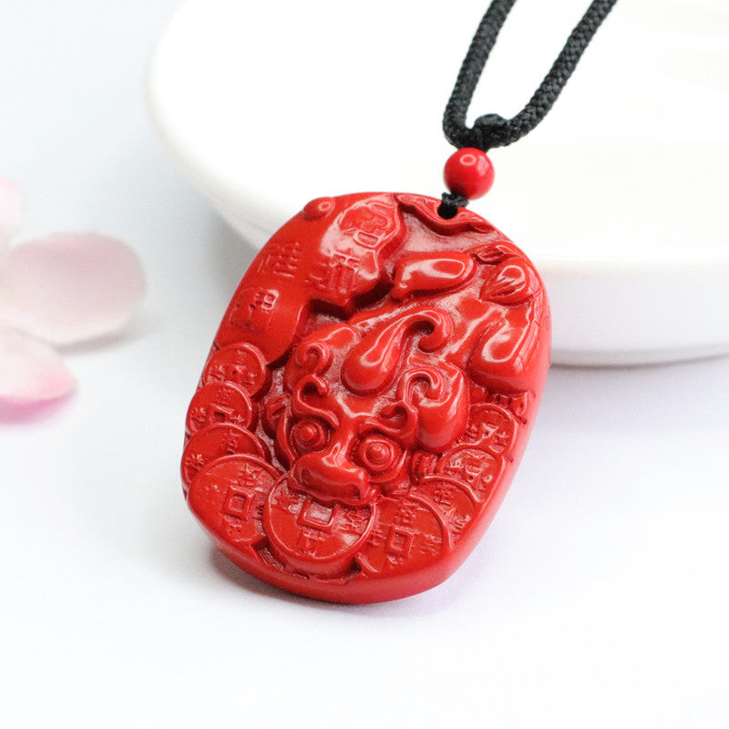 Vermilion Sand Pixiu Pendant with Red Sand Swallowing Gold Beast Pendant Jewelry