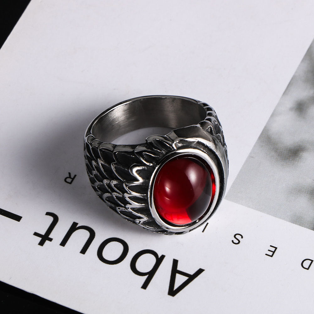 Vintage Angel's Wings Couples Ring for Men - Black and Red Agate Titanium Steel Accessories