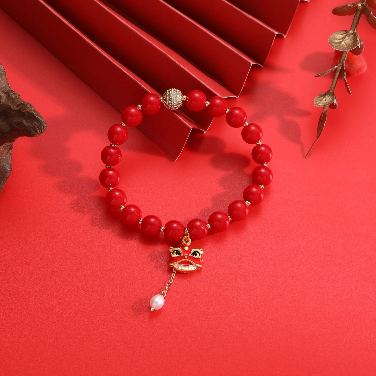 Festive Red Stone Bracelet for Prosperity and Blessings