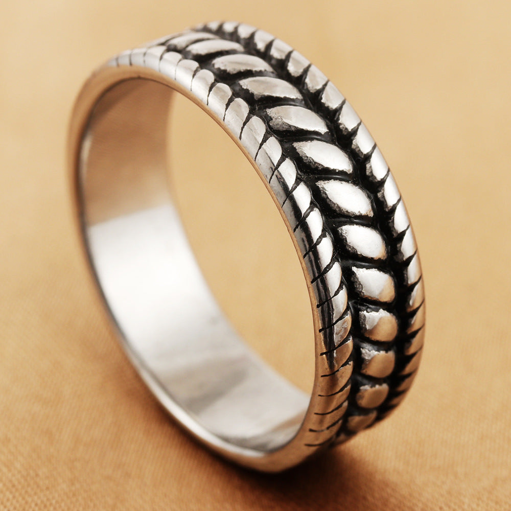 Titanium Steel Twisted Rope Ring for Men - Personalized Retro Trendy Accessory in Stainless Steel