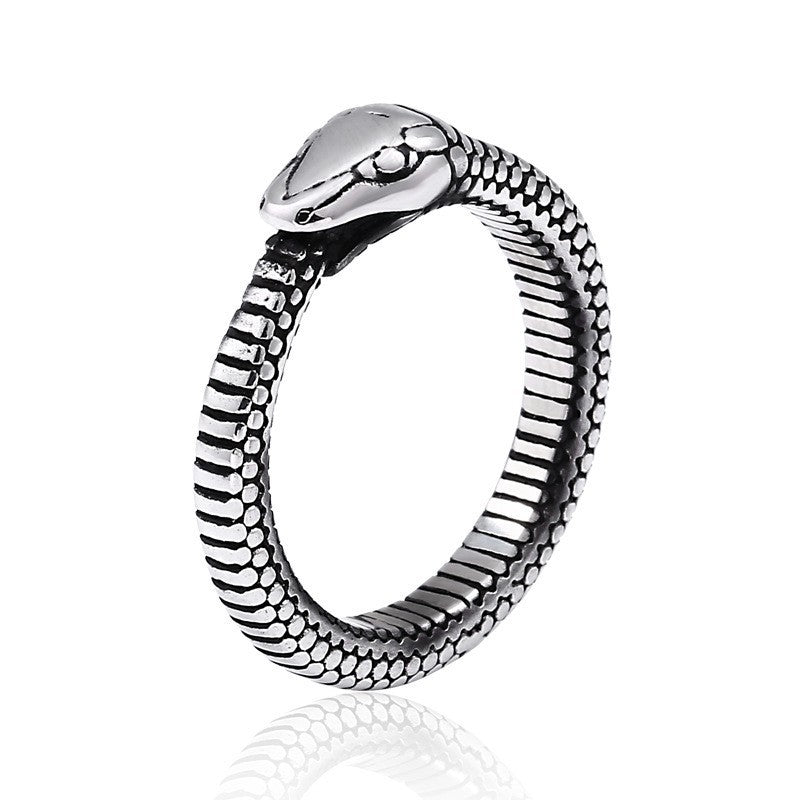 Men's Retro Rattlesnake Ring in Titanium Steel - European and American Inspired Jewelry