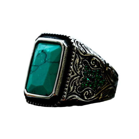 Stylish Retro Titanium Steel Men's Ring with Elegant Inlaid Gemstones - Wholesale Chic European and American Design