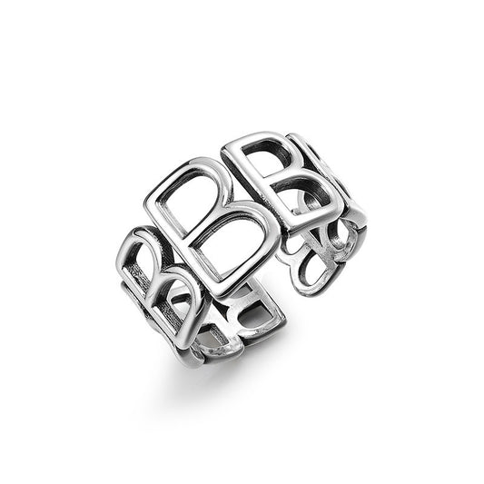 Hollow Letter B Opening Sterling Silver Ring