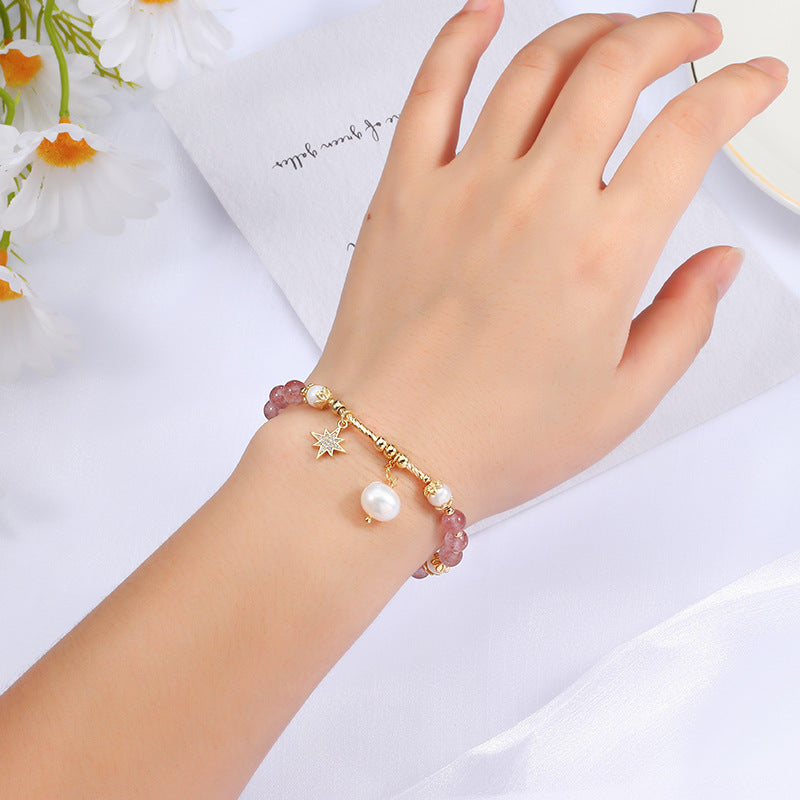 Fresh Pearl and Crystal Six-Pointed Star Bracelet