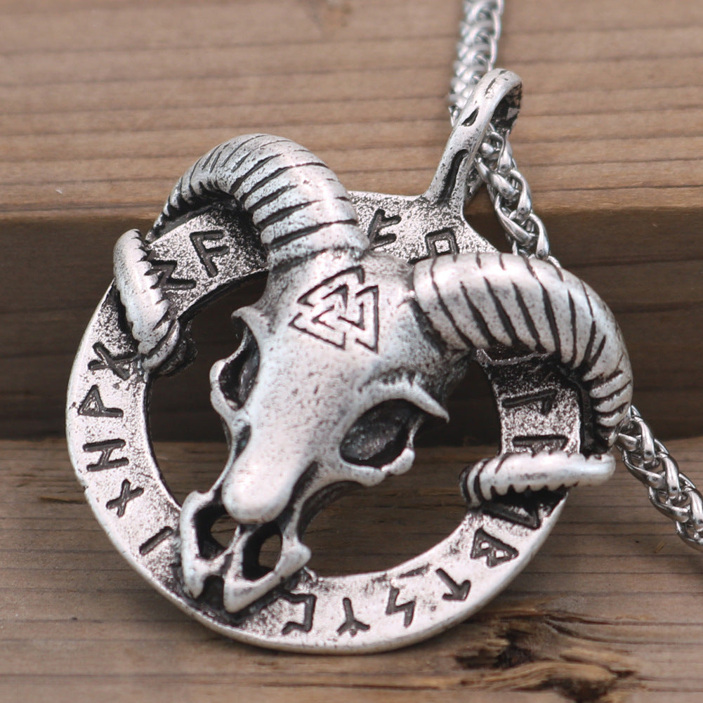 Nordic Viking Rune Sheep Head Pendant Necklace - Men's Wholesale Jewelry