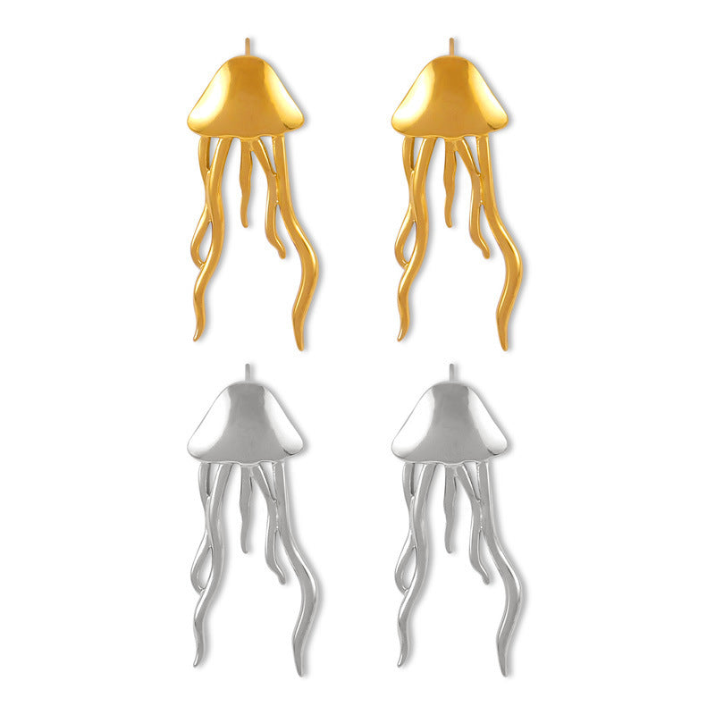 Jellyfish Tassel Geometric Earrings - Titanium Steel Gold-Plated Statement Earrings