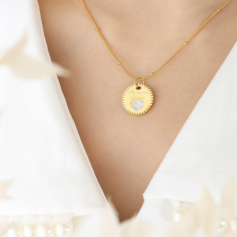 Elegant White Sea Shell Heart Pendant Necklace with 18k Gold Chain