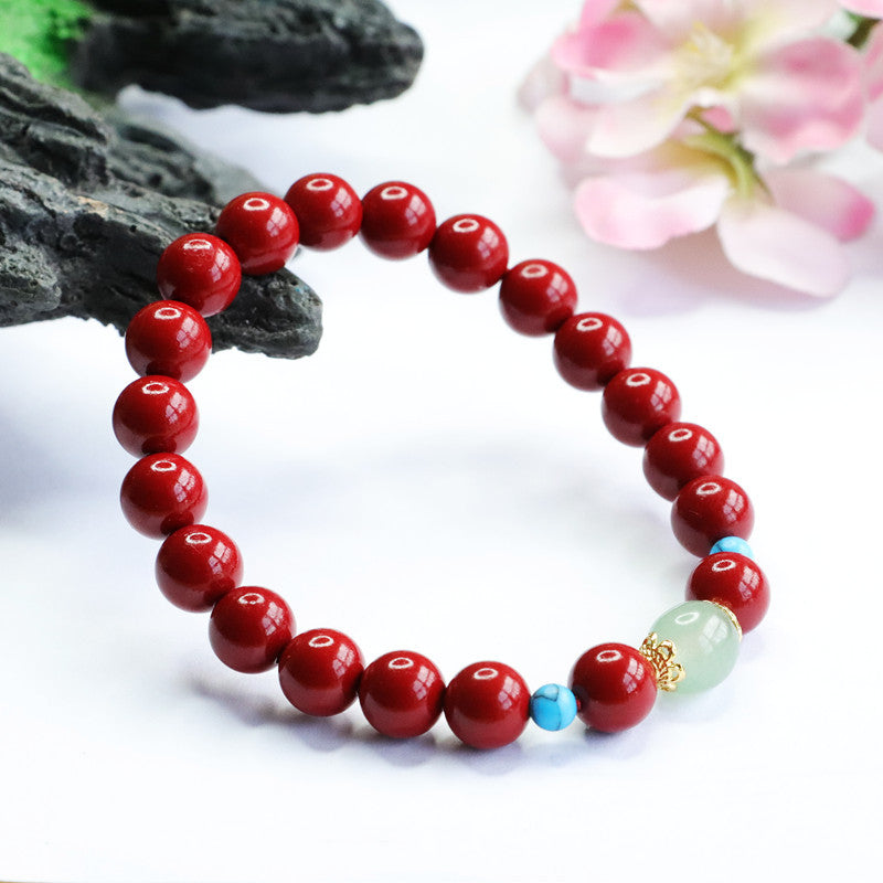 Cinnabar and Aventurine Jade Sterling Silver Bracelet