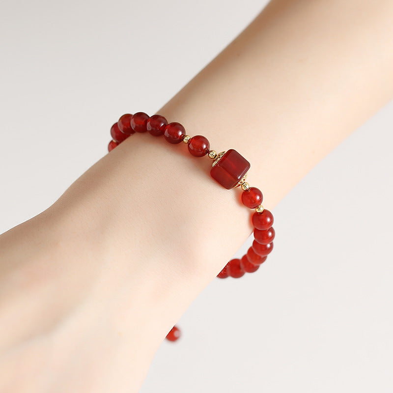 Red Agate Crystal Sterling Silver Bracelet