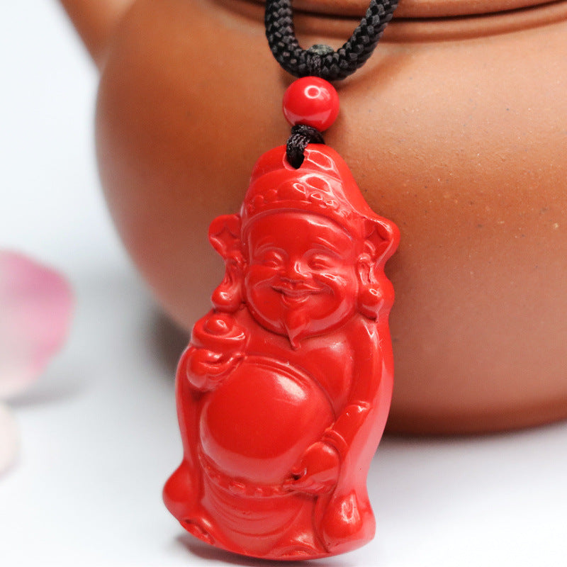 Cinnabar God of Wealth Pendant Red Sand Jewelry