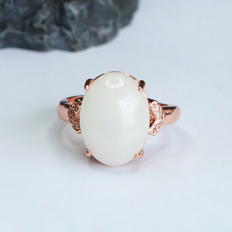 Oval White Jade Sterling Silver Ring from Fortune's Favor Collection