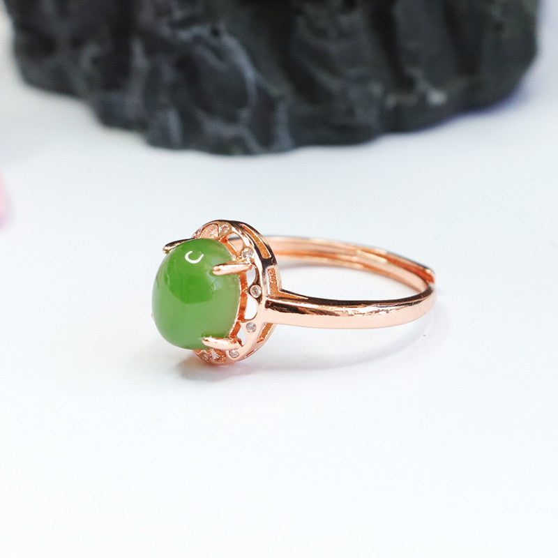 Elegant Hollow Hetian Jade Jasper Ring in Sterling Silver