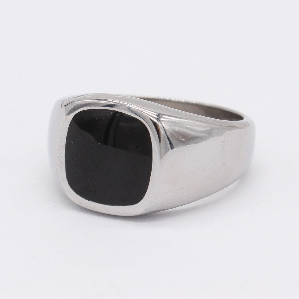 Stylish Black Titanium Ring for Men and Women with Cold Wind Square Design