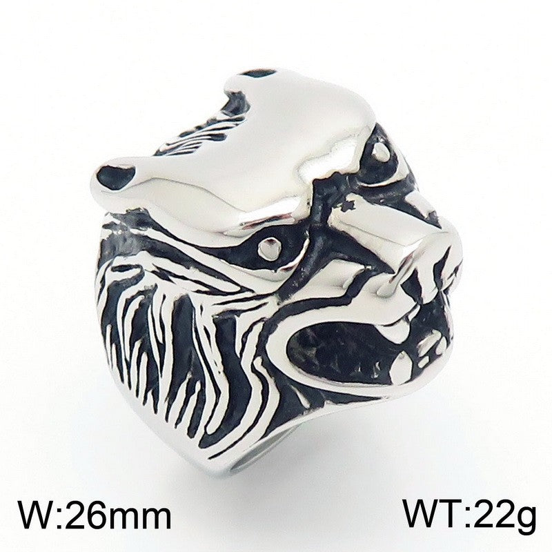 Zodiac Power Men's Ring: Retro Stainless Steel Animal Head Design Featuring Tiger, Wolf, and Sheep