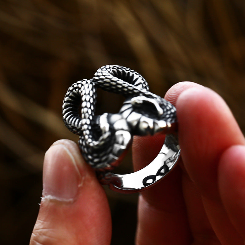 Retro European and American Men's Titanium Steel Snake Ring - Wholesale Cross-Border AliExpress Supply