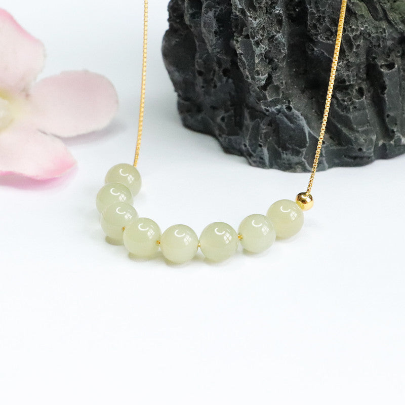 Round Bead Beaded Hotan Jade Necklace with Collar Chain-Jewelry